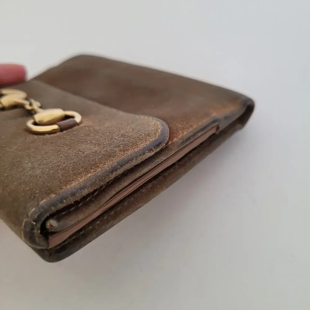 GUCCI Horsebit Suede Leather Wallet Card Compact Bifold Brown Medium Box - Picture 14 of 15